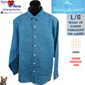 Tommy Bahama Lrg Dark Aqua Sea Glass Breezer 100% Linen Linen Long Sleeve Shirt